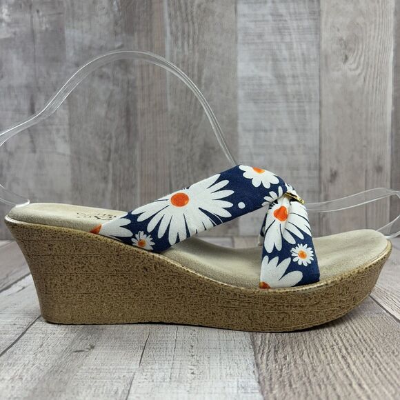 Island Slipper Hawaii Women's Wedge Sandals Floral Tropical Navy White Size 6 - Picture 8 of 12